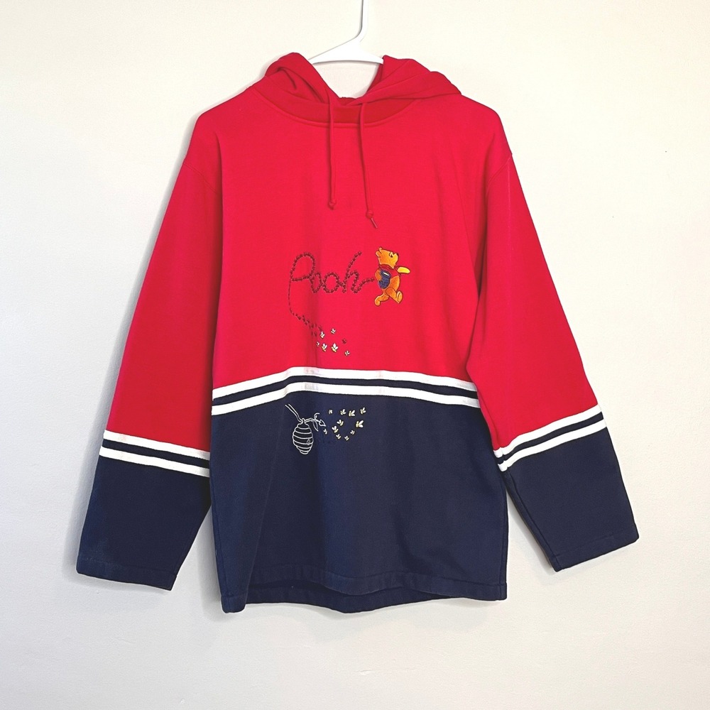 Winnie the Pooh Vintage Disney Hoodie Sweatshirt Embroidered Bees Honeycomb‎ MED